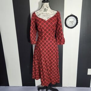 Pinup Red Plaid 3/4 Sleeve Dress